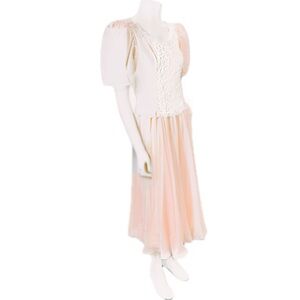 👗🌸 CACHET by Bari Protas Blush Puff Sleeve Lace Bodice Gown | 1980s | Size 8/10
